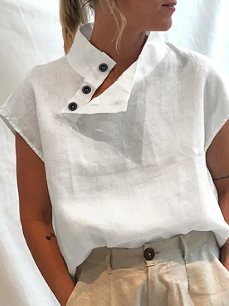 

Celmia Fashion Women Blouses 2024 Summer Cotton Linen Blusas Mujer Stylish White Shirt Elegant Short Sleeve Tunics Lightweight