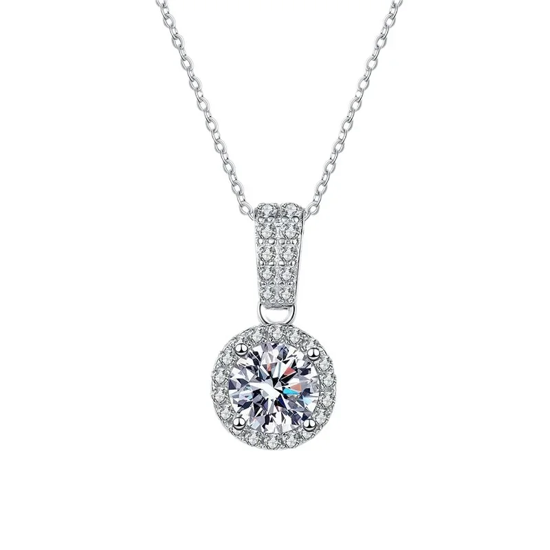 

S925 Sterling Silver Pendant Classic Round Bag 1 Carat Moissanite Necklace Plated with Pt950 D Color Wedding Jewelry Wholesale