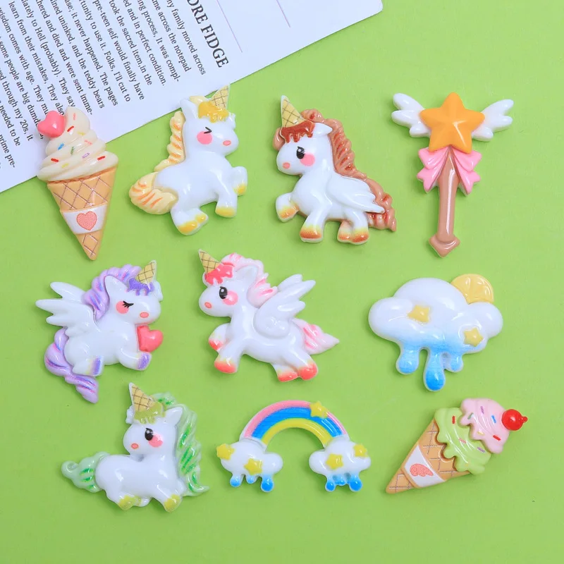 

100pcs Kawaii Flatback Resin Cartoon Unicorn Ice Cream Cloud Decoration Crafts DIY Scrapbook Jewelry Making Accessories