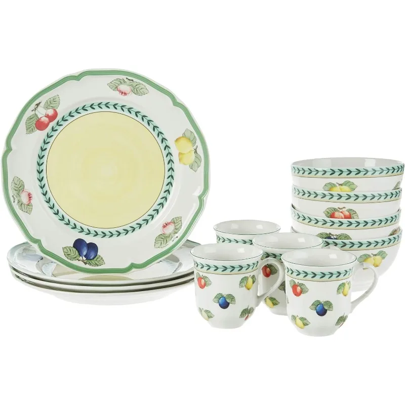 

Villeroy & Boch French Garden 12-Piece Dinnerware Set, Service for 4, Plates, Bowls & Mugs, Premium Porcelain, Made in Germany
