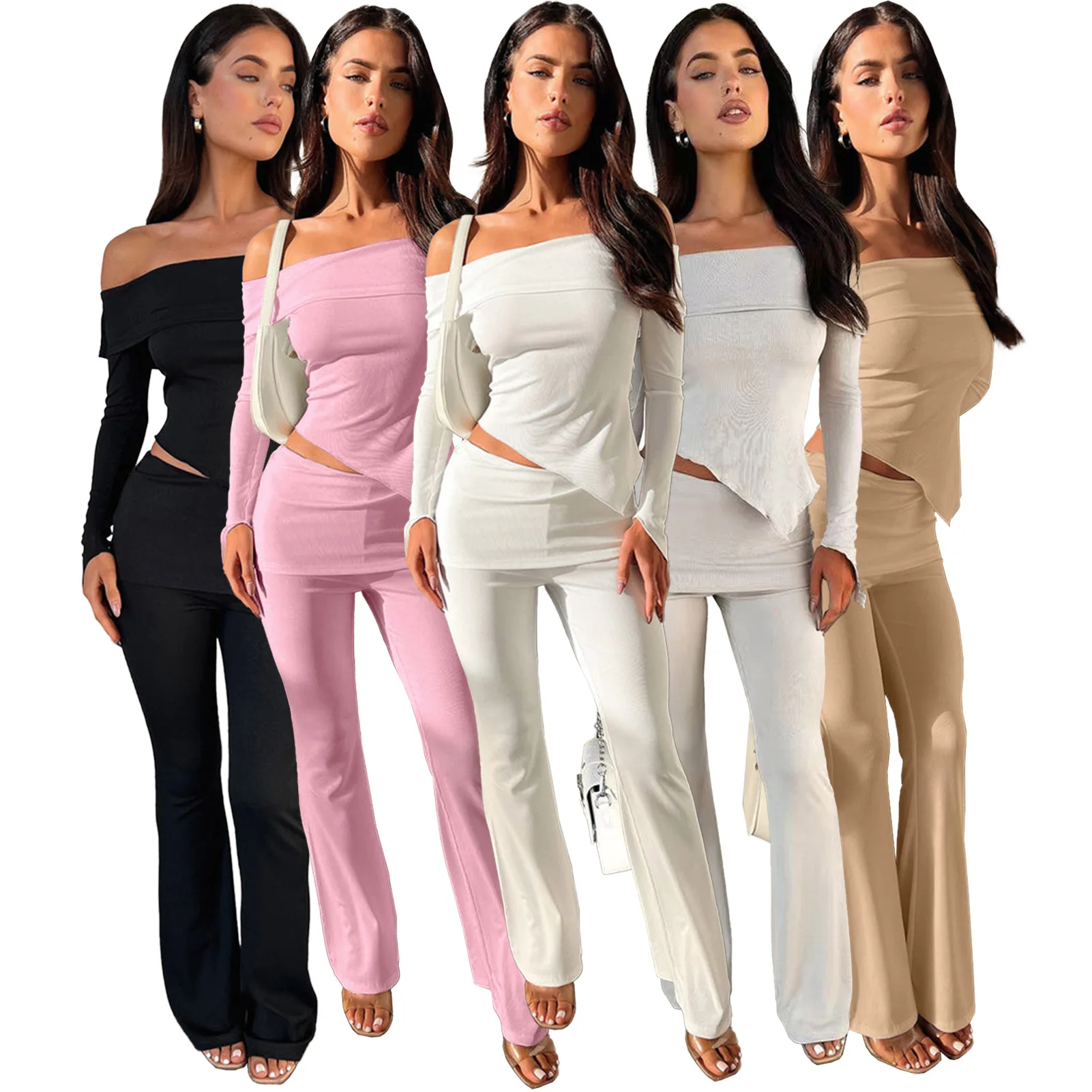 Autumn Women Outfit Suit Long Sleeves Off The Shoulder Asymmetric Tops And Lapel Waist Flare Trousers Set Women Two Piece Set
Autumn Women Outfit Suit Long Sleeves Off The Shoulder Asymmetric Tops And Lapel Waist Flare Trousers Set Women Two Piece Set