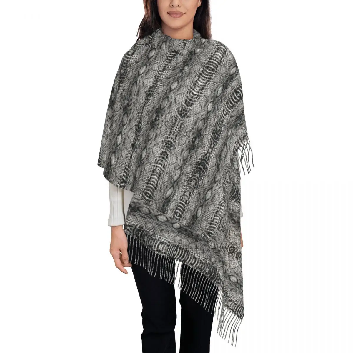 

Snakeskin Print Scarf Men Women Black And White Scarves Wraps with Tassel Winter Luxury 2024 Shawls Wrpas Warm Soft Bufanda