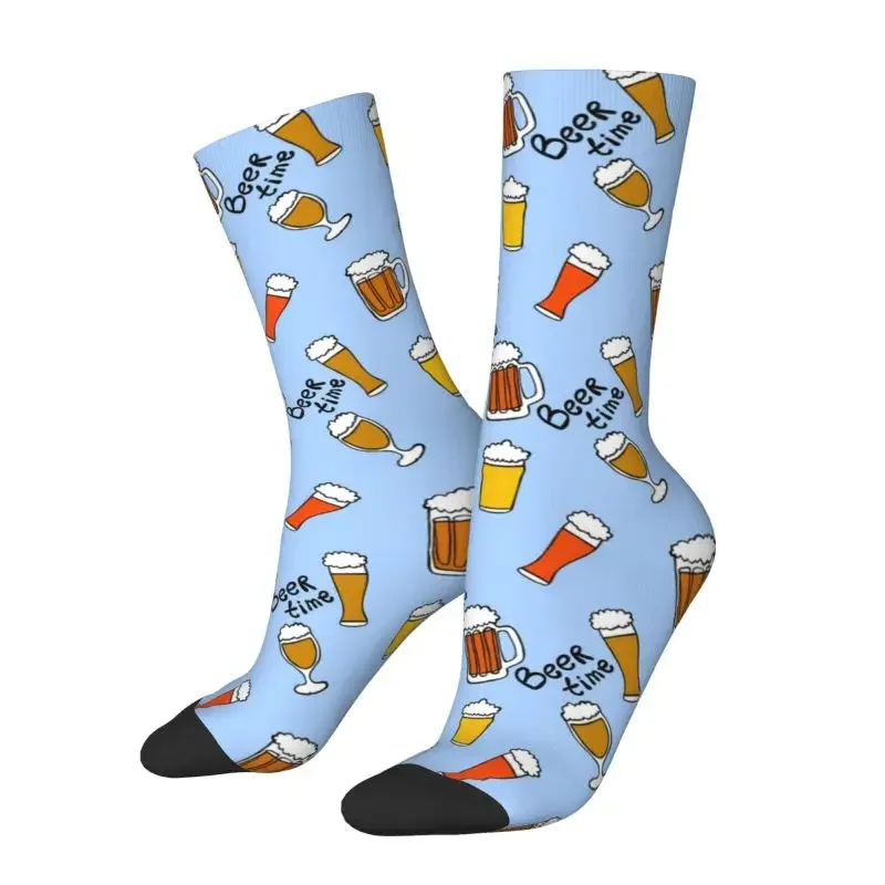 

Fun Printed Beer Time Novelty Street Style Socks for Men Women Stretch Summer Autumn Winter Crew Socks