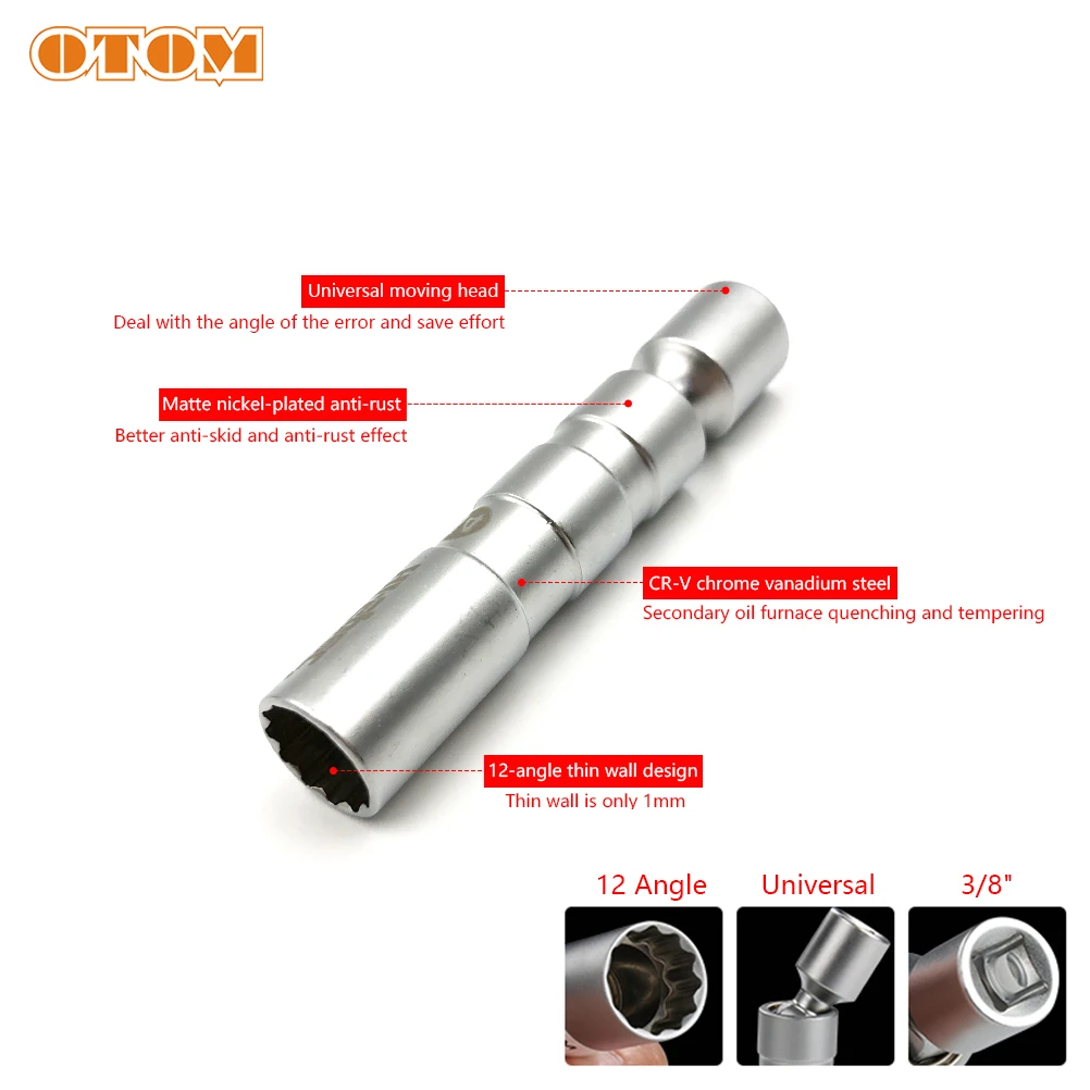 

OTOM Universal Magnetic 12 Angle Spark Plug Sleeve Removal Tool Laser Extractor Wrench 14mm 3/8" Drive Plugs For KTM HUSQVARNA