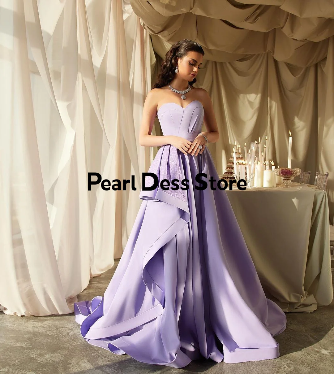 

Pearl Dress Light Purple Prom Dress New A-line Sweetheart Lace Floor Length Noble Formal Evening Dress Promotion Price