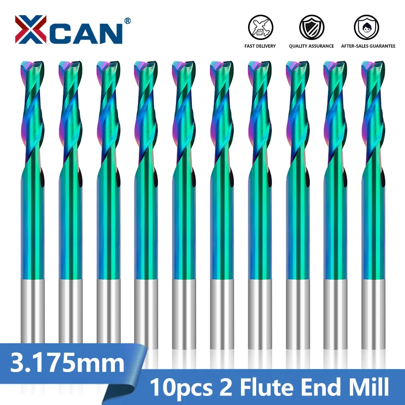 XCAN Milling Cutter 10pcs 1/8 Shank 2 Flute Spiral Router Bit Upgrade Nano Coated Carbide End Mill Up Cut Engraving Bit for Wood
XCAN Milling Cutter 10pcs 1/8 Shank 2 Flute Spiral Router Bit Upgrade Nano Coated Carbide End Mill Up Cut Engraving Bit for Wood
