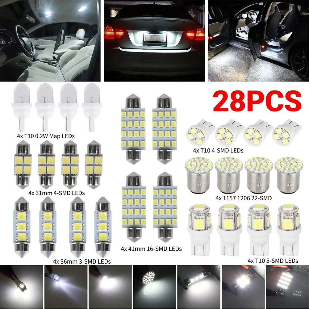 28pcs Car Interior Combo Led Bulb Kit 12v 6000k Map Dome Door Trunk License Plate Light Bulbs Replacement
28pcs Car Interior Combo Led Bulb Kit 12v 6000k Map Dome Door Trunk License Plate Light Bulbs Replacement