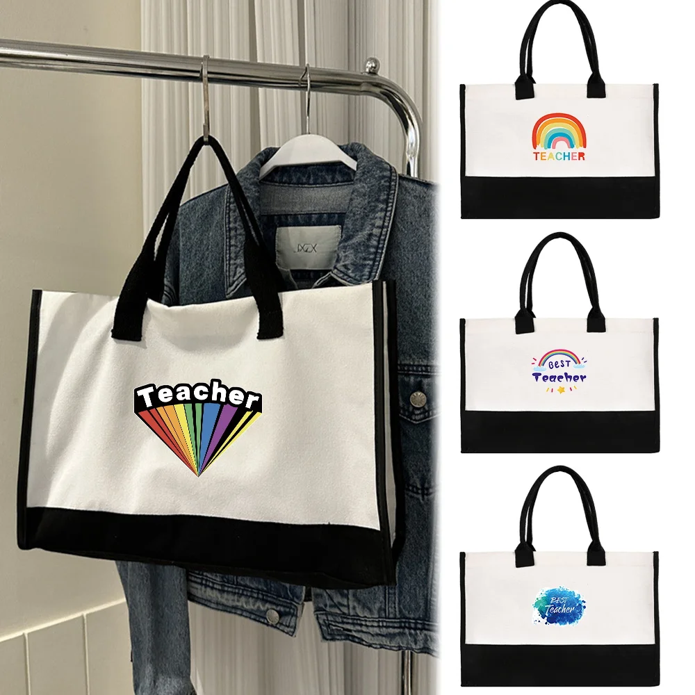 

New Portable Women's Handheld Shopping Bag Reusable and Environmentally Friendly Jute Shopping Teacher Series Printing Pattern