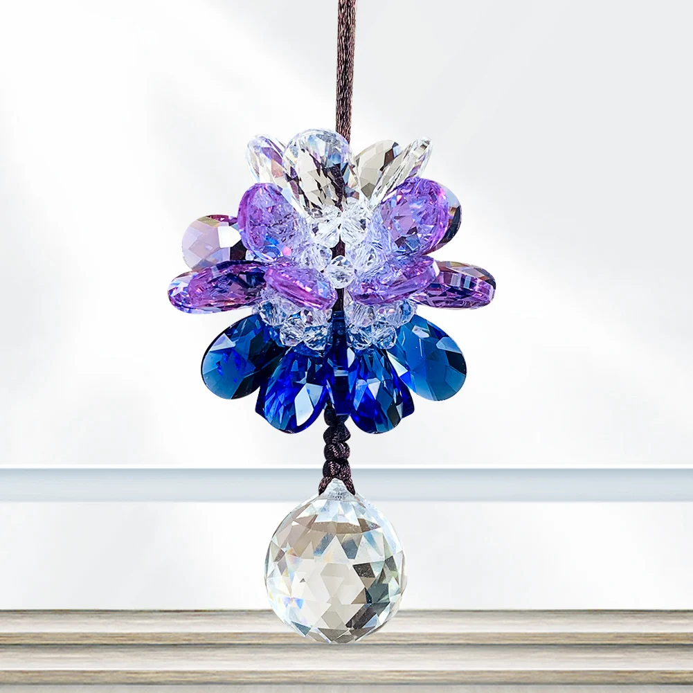

Purple Angel Tears Crystal Weave Flowers Crystal Ball Pendant Faceted Prism Chandelier Rainbow Sun Catcher Garden Balcony Decor