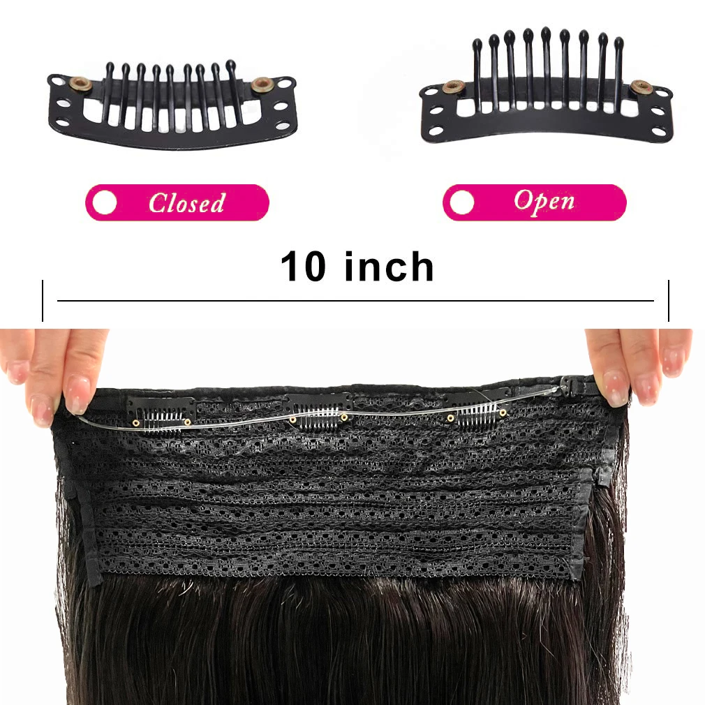 Straight Hair Clips Halo Hair Extensions Remy Human Hair Clip In Hair Extensions 26 Inch #1B One Piece Hair Wire Hair Extensions 39 S097eb9e3e16f4ea09ddfeab457914997X