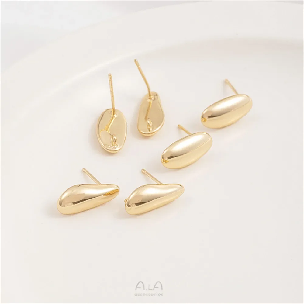 

14K Gold Color Plating Brass Smooth Oval Melon-shaped Earrings with Hanging 925 Silver Needle Diy Ear Jewelry Materials