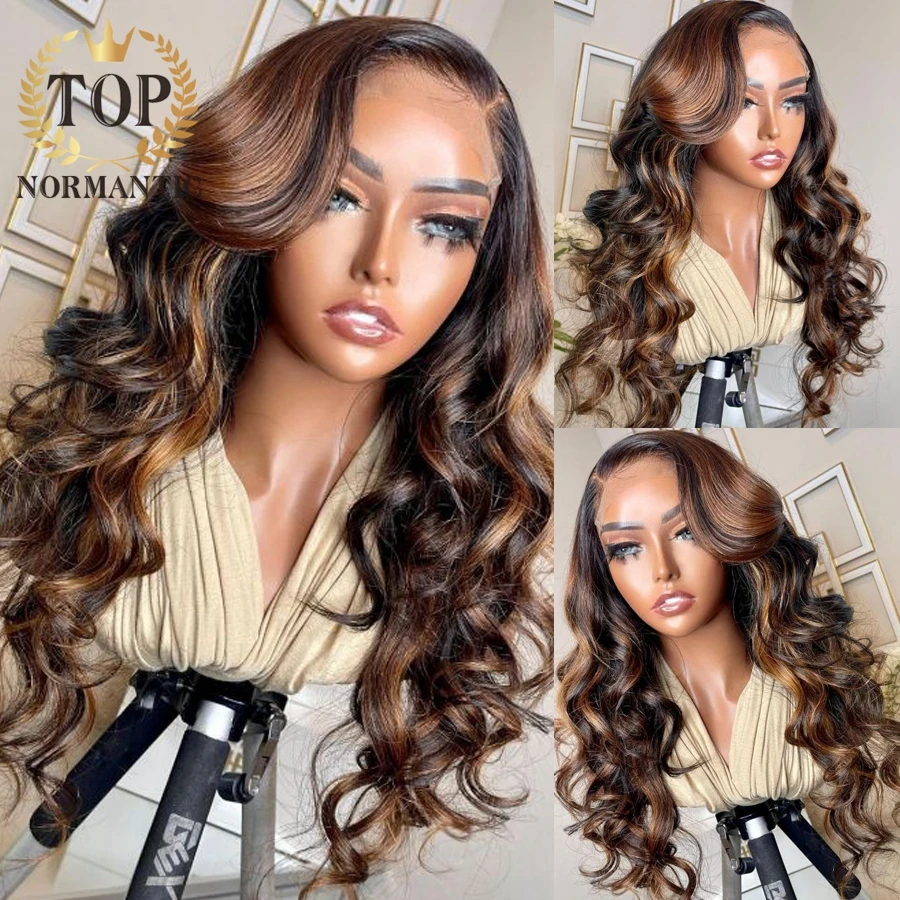 

Topnormantic Highlight Brown Color 13x6 Lace Front Wigs for Women Remy Indian Human Hair Body Wave Wig Preplucked Hairline