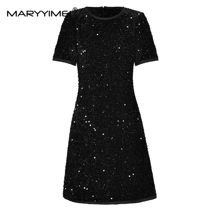 MARYYIMEI Fashion Designer Summer Women's dress Short sleeved Black shiny sequins Mini High quality Dresses 
MARYYIMEI Fashion Designer Summer Women's dress Short sleeved Black shiny sequins Mini High quality Dresses