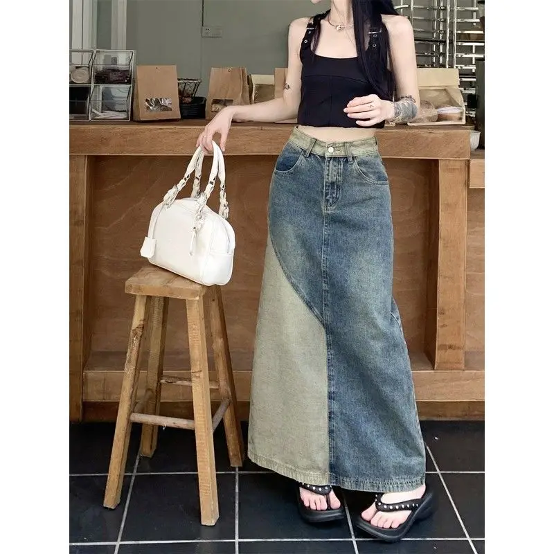 Vintage High Waist Denim Skirt Women Medium Length Jeans Skirt Autumn Fashion Gradient Patchwork Clothes F113
Vintage High Waist Denim Skirt Women Medium Length Jeans Skirt Autumn Fashion Gradient Patchwork Clothes F113