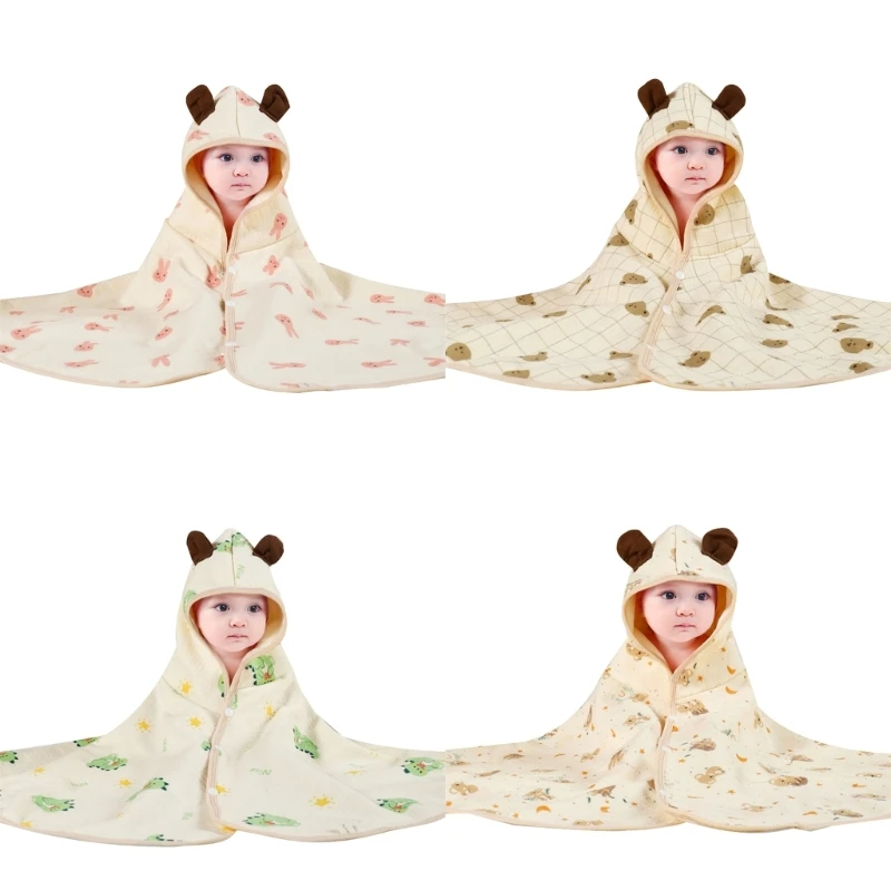 

Comfortable Hooded Bathrobe for Infant Cartoon Newborn Baby Bath Robe Coral Fleece Bath Towel with Hood New Dropship