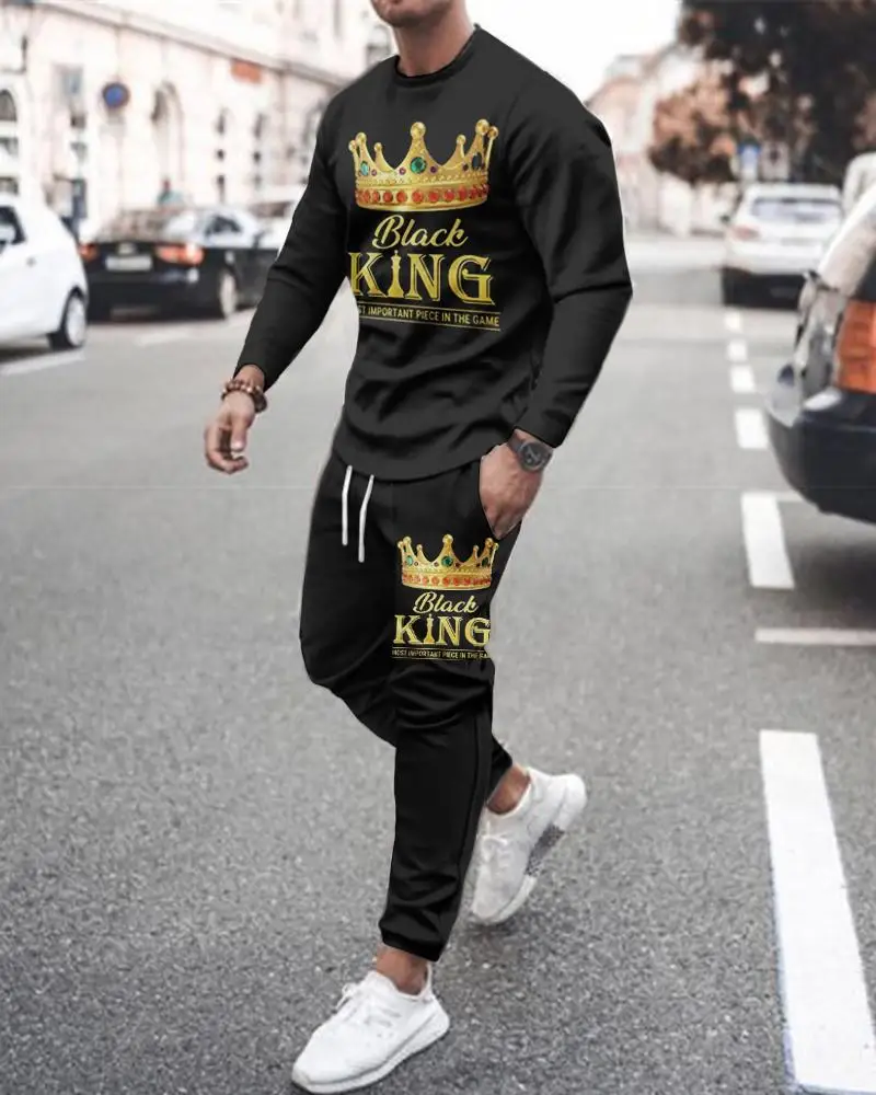 Autumn Men's T Shirt Set Long Sleeve Jogging King Crown Printing Tracksuit Fashion Casual Streetwear Oversized Sportswear Suit
Autumn Men's T Shirt Set Long Sleeve Jogging King Crown Printing Tracksuit Fashion Casual Streetwear Oversized Sportswear Suit