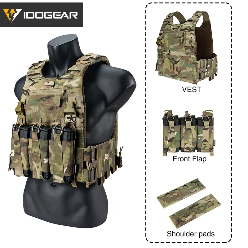 

IDOGEAR Tactical FCSK 3.0EX Plate Carrier MOLLE Vest With inner Plates with Triple Magazine Pouch For 5.56mm Shoulder Pads