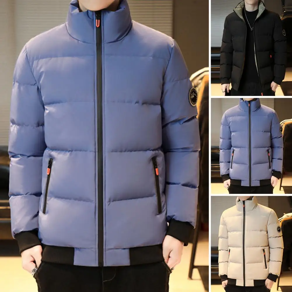 

Однотонное хлопковое пальто, зимнее мужское хлопковое пальто, толстая подкладка, ветрозащитный Теплый с воротником-стойкой, защита шеи, застежка-молния
