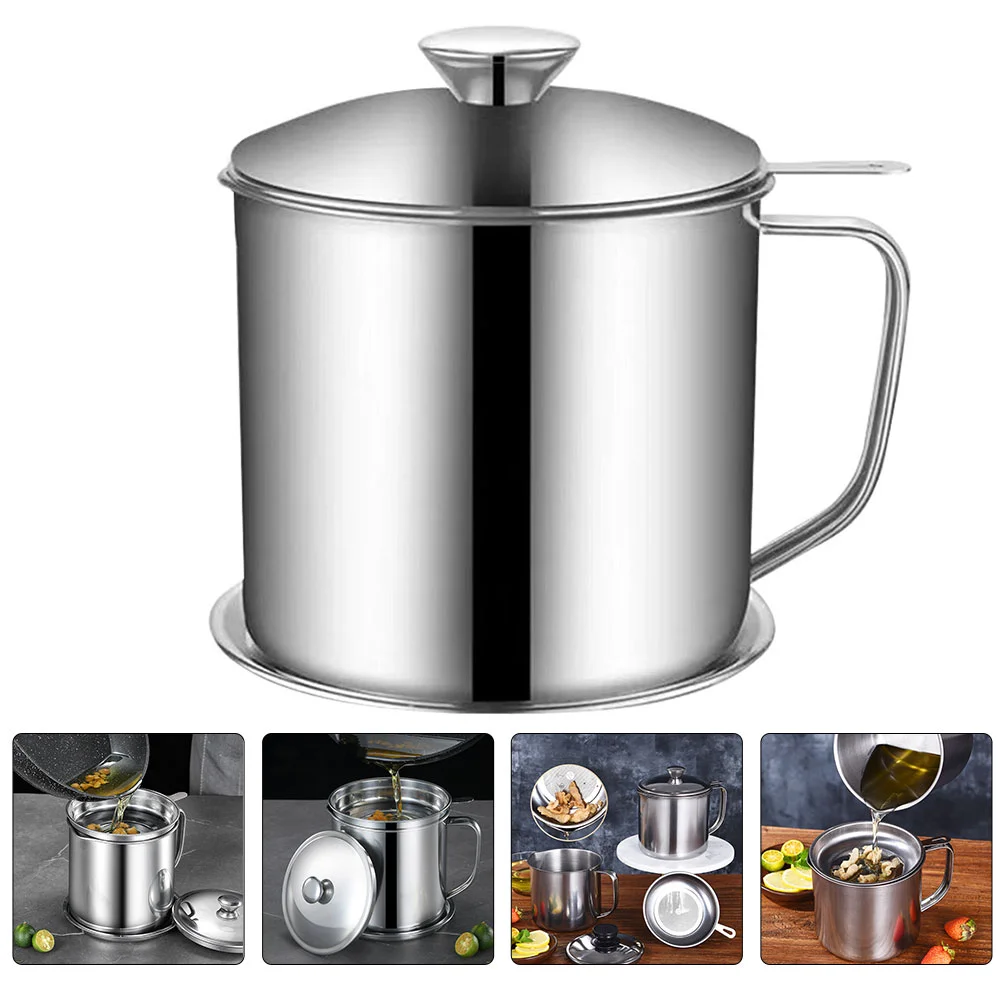 

Stainless Steel Grease Strainer Oil Soup Separator Convenient Multi-use Oil Filter Pot for Home Kitchen Gadget (Silver)