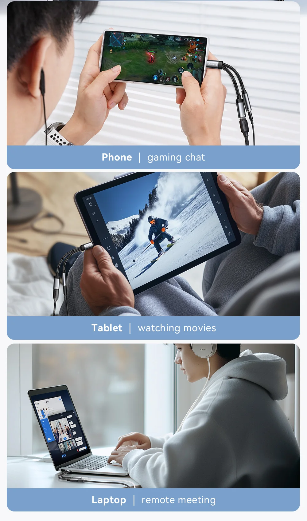 Essager 2 in 1 Type C to 3.5mm AUX Cable Headphone Adapter PD 60W Fast Charging for iPhone 16 15 Samsung Xiaomi 14 13 Tablet PC Essager 2 in 1 Type C to 3.5mm AUX Cable Headphone Adapter PD 60W Fast Charging for iPhone 16 15 Samsung Xiaomi 14 13 Tablet PC