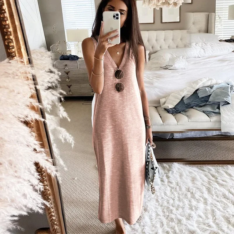 Women's Clothing Elegant Women Sexy Casual Summer Fashion Halter Camisole Dress Cotton V-neck Sleeveless Maxi Dresses 2021 Robe
Women's Clothing Elegant Women Sexy Casual Summer Fashion Halter Camisole Dress Cotton V-neck Sleeveless Maxi Dresses 2021 Robe