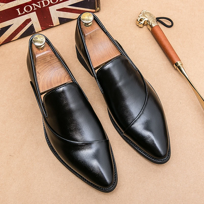 

Italian Men Dress Leather Shoe Casual Slip-On Business Wedding Party Tuxedo Loafers Light Comfortable Brown Black scarpe da uomo