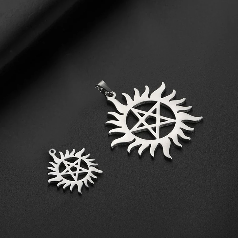 

EUEAVAN 5pcs Stainless Steel Pentagram Pendant Shiny Sun Charms for Necklace Wicca Supernatural DIY Accessories Connector