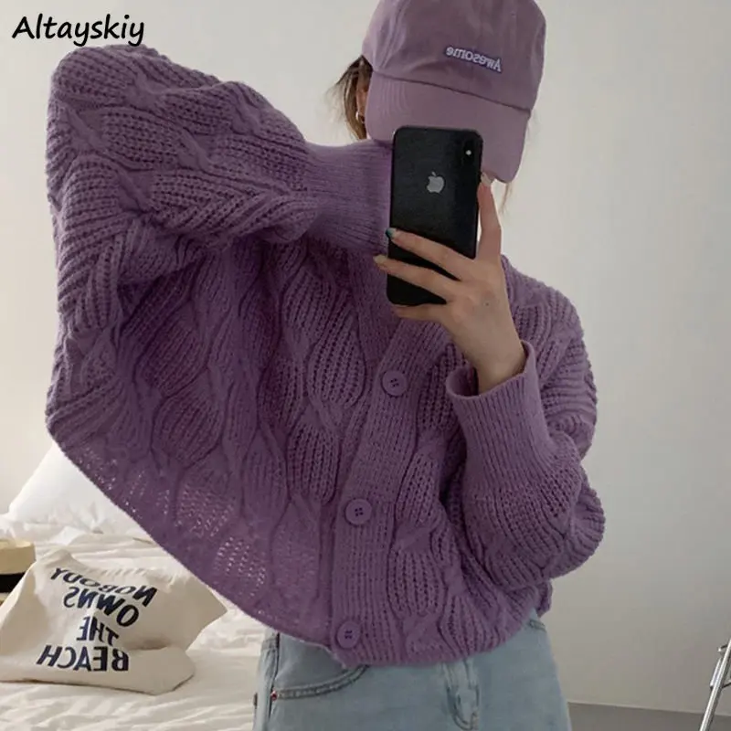 

Batwing Sleeve Cardigans Women Loose V-neck Cropped Sweaters Fashion Tender Ins Vintage Chic College Harajuku Knitwear Autumn