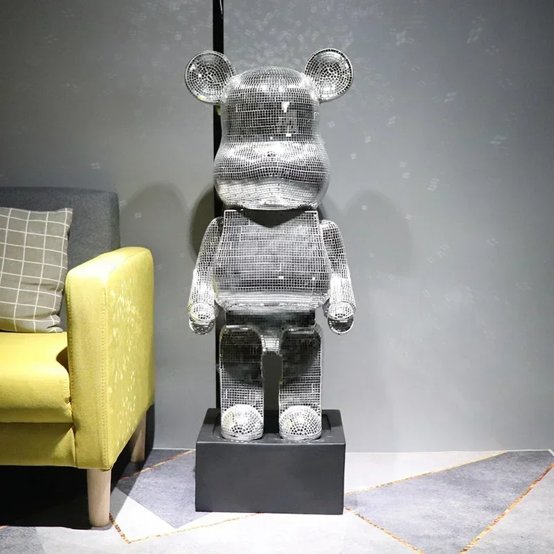 

80cm Large Bearbrick Figurine Disco Mirror Ball Violent Bear Statue DJ 1000% Bearbrick Luxury Living Room Decoration Bar Decor