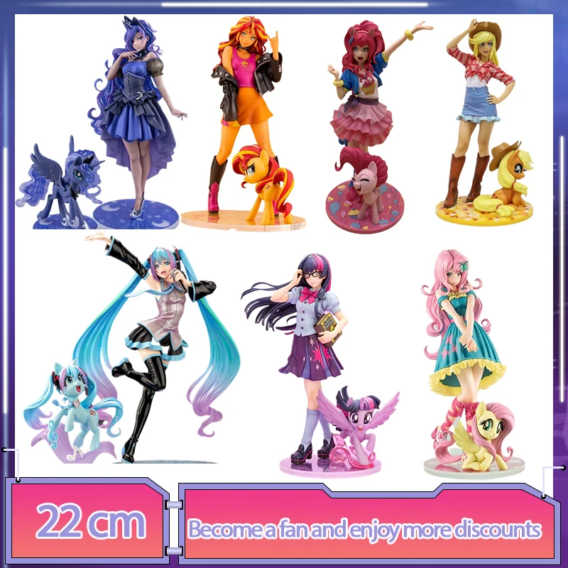 

My Little Pony Bishoujo Anime Figure Kawaii Applejack Rainbow Dash Bishoujo Rarity Sunset Shimmer Figurines Model Statue Doll