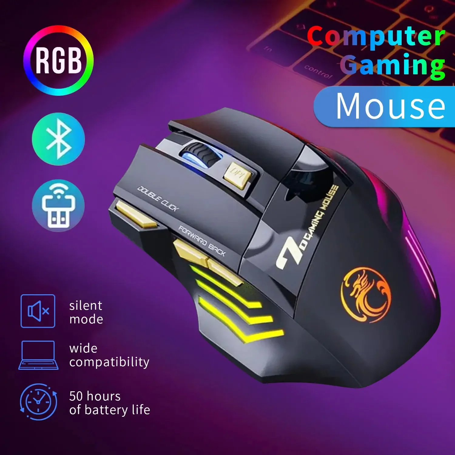 

Wireless Bluetooth Mouse for Laptop Computer Rechargeable Portable Gaming Mause Silent Ergonomic RGB Backlight Gamer Mice for PC