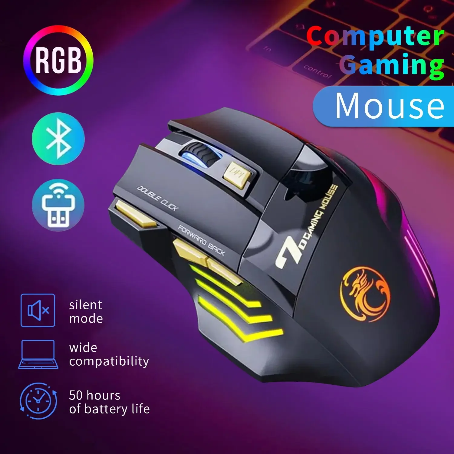 Wireless Bluetooth Mouse for Laptop Computer Rechargeable Portable Gaming Mause Silent Ergonomic RGB Backlight Gamer Mice for PC
Wireless Bluetooth Mouse for Laptop Computer Rechargeable Portable Gaming Mause Silent Ergonomic RGB Backlight Gamer Mice for PC