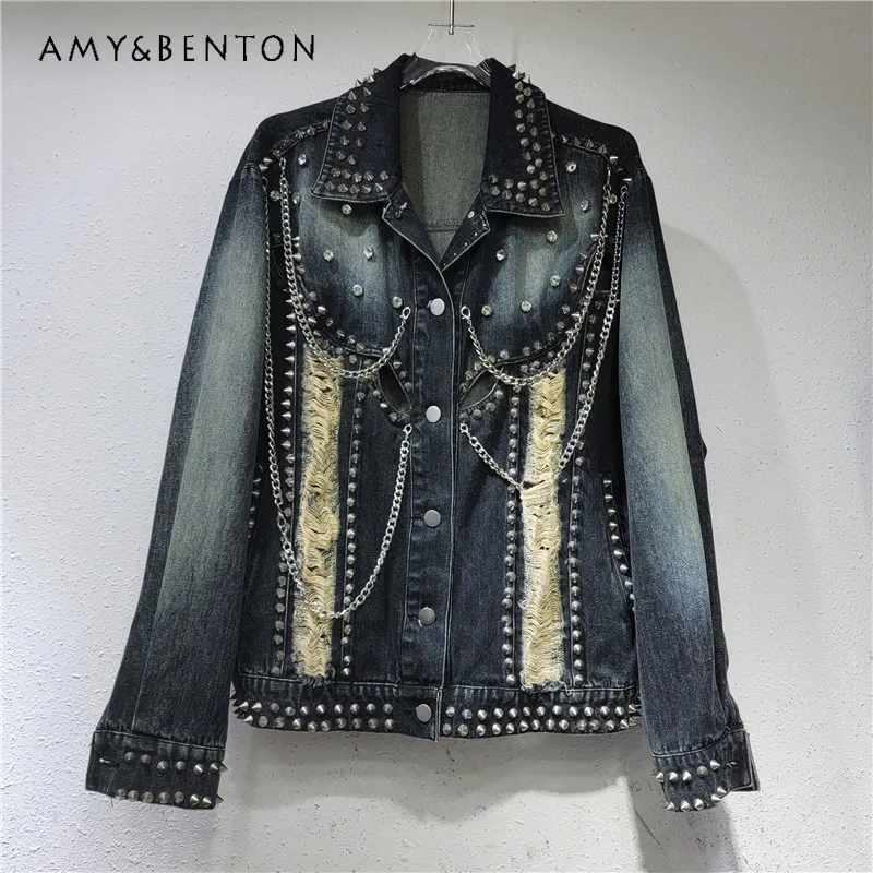 Heavy Industry Rivet Chain Hollow-out Ripped Denim Coat Women's Trendy 2023 New Loose Slimming Jacket Top Jeans Overcoat Autumn
Heavy Industry Rivet Chain Hollow-out Ripped Denim Coat Women's Trendy 2023 New Loose Slimming Jacket Top Jeans Overcoat Autumn