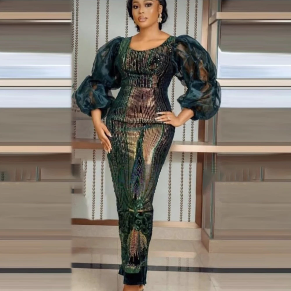 Luxury Plus Size African Hight Waist Puff Sleeve Sequin Maxi Dress for Women Elegant Lady Wedding Evening Party Dresses 
Luxury Plus Size African Hight Waist Puff Sleeve Sequin Maxi Dress for Women Elegant Lady Wedding Evening Party Dresses