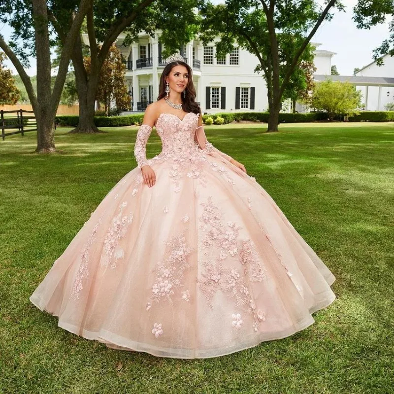 Pink Quinceanera Dresses Sweetheart 3D Flowers Appliques Beading Long Sleeved Ball Gowns Princess Graduation Vestidos De 15 Años
Pink Quinceanera Dresses Sweetheart 3D Flowers Appliques Beading Long Sleeved Ball Gowns Princess Graduation Vestidos De 15 Años
