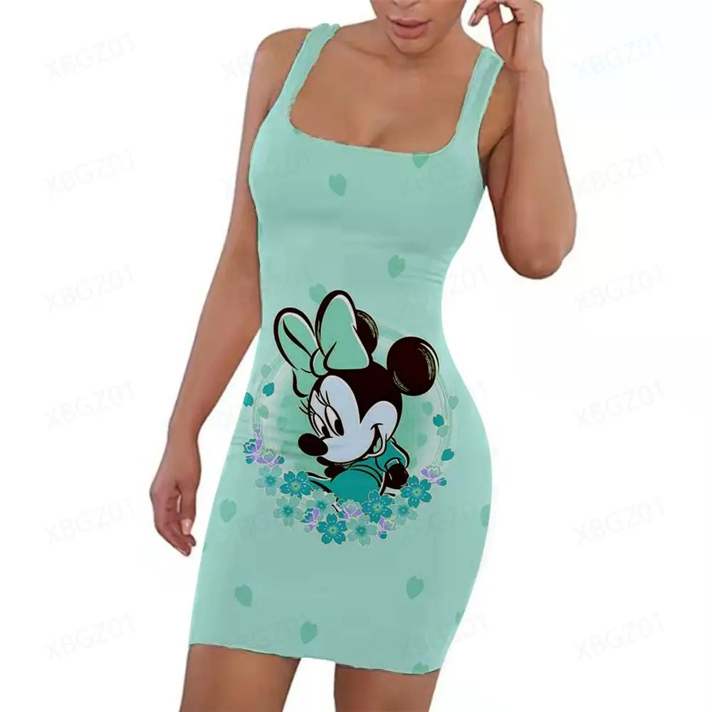 

Cartoon Casual Elegant Dresses for Women 2022 Tight Fashion Top Disney Minnie Mouse Slim Fit Sexy Women's Summer Dress 3D Print