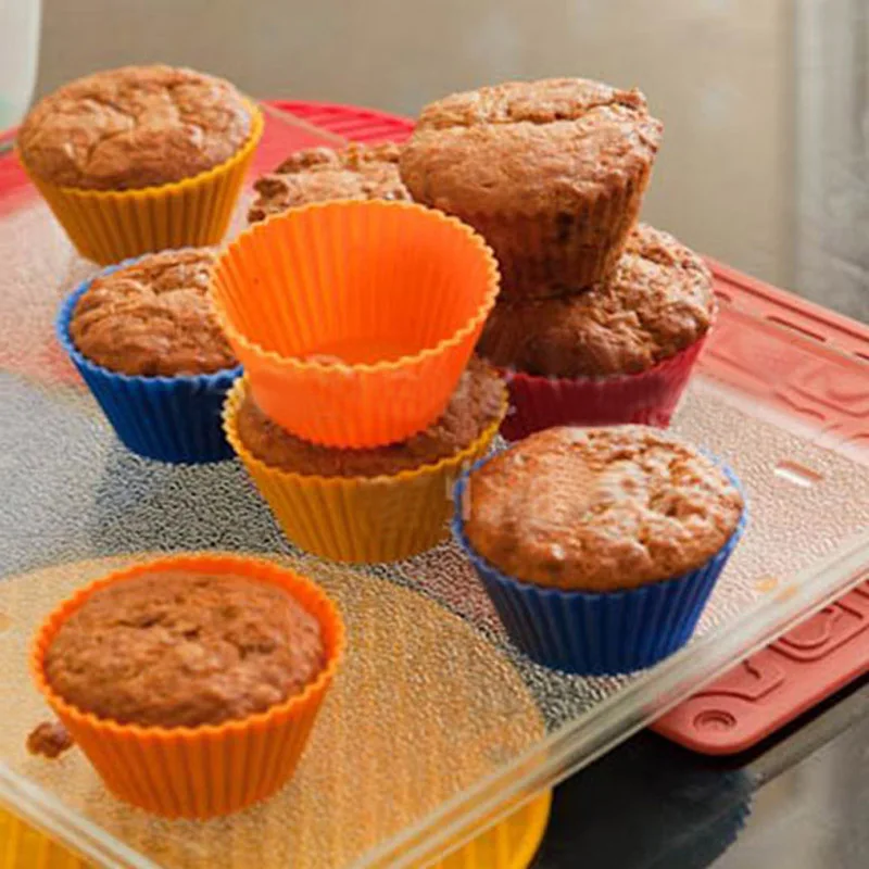 

12pcs Pack Silicone Baking Cups Reusable Muffin Liners Non-Stick Cup Cake Molds Set Cupcake Pastry Tools Supplies (Color Random)