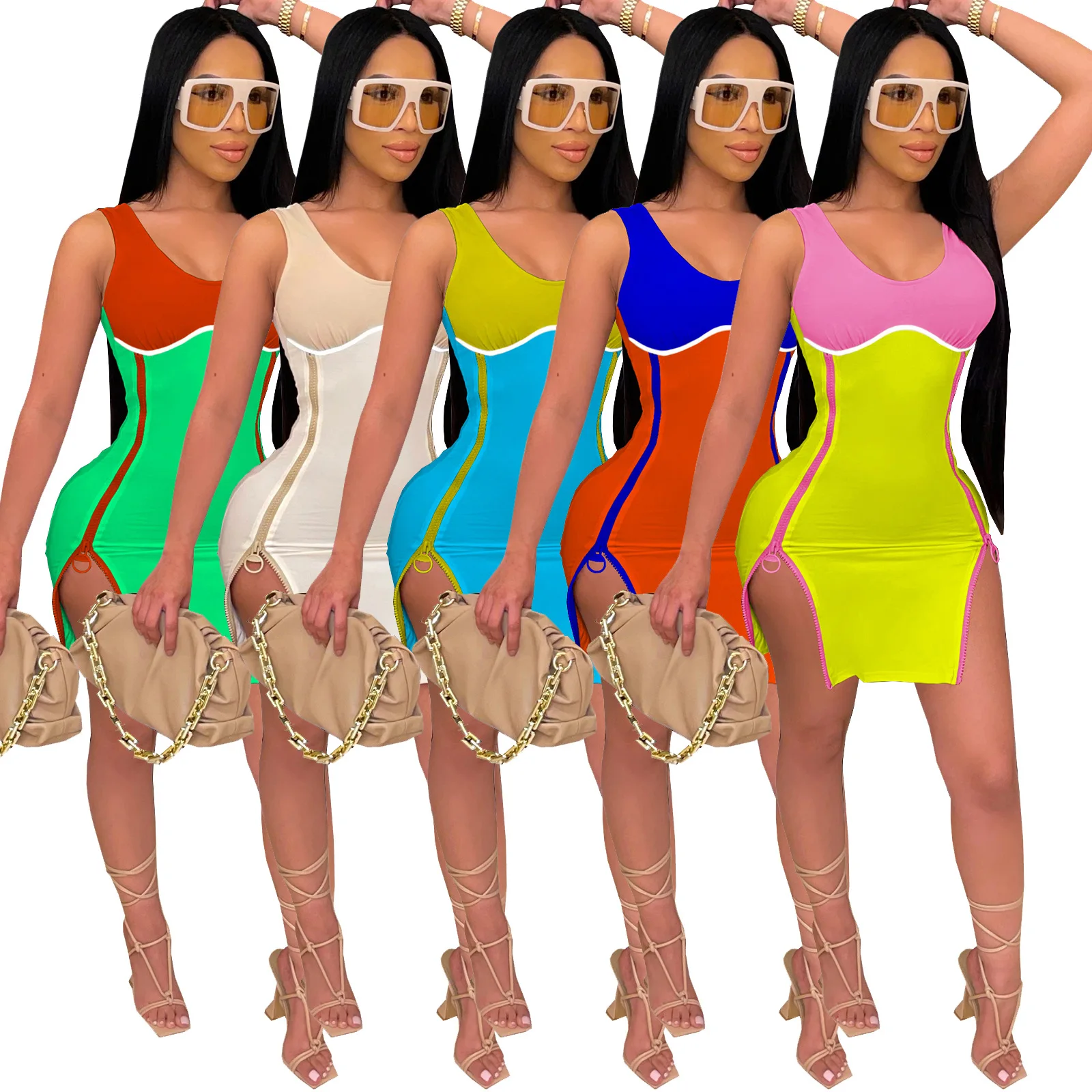 SKMY Women Clothing Fashion Patchwork Printed Contrast Color Double Zippers Split Bodycon Dress Sexy Night Club Outfit Summer
SKMY Women Clothing Fashion Patchwork Printed Contrast Color Double Zippers Split Bodycon Dress Sexy Night Club Outfit Summer