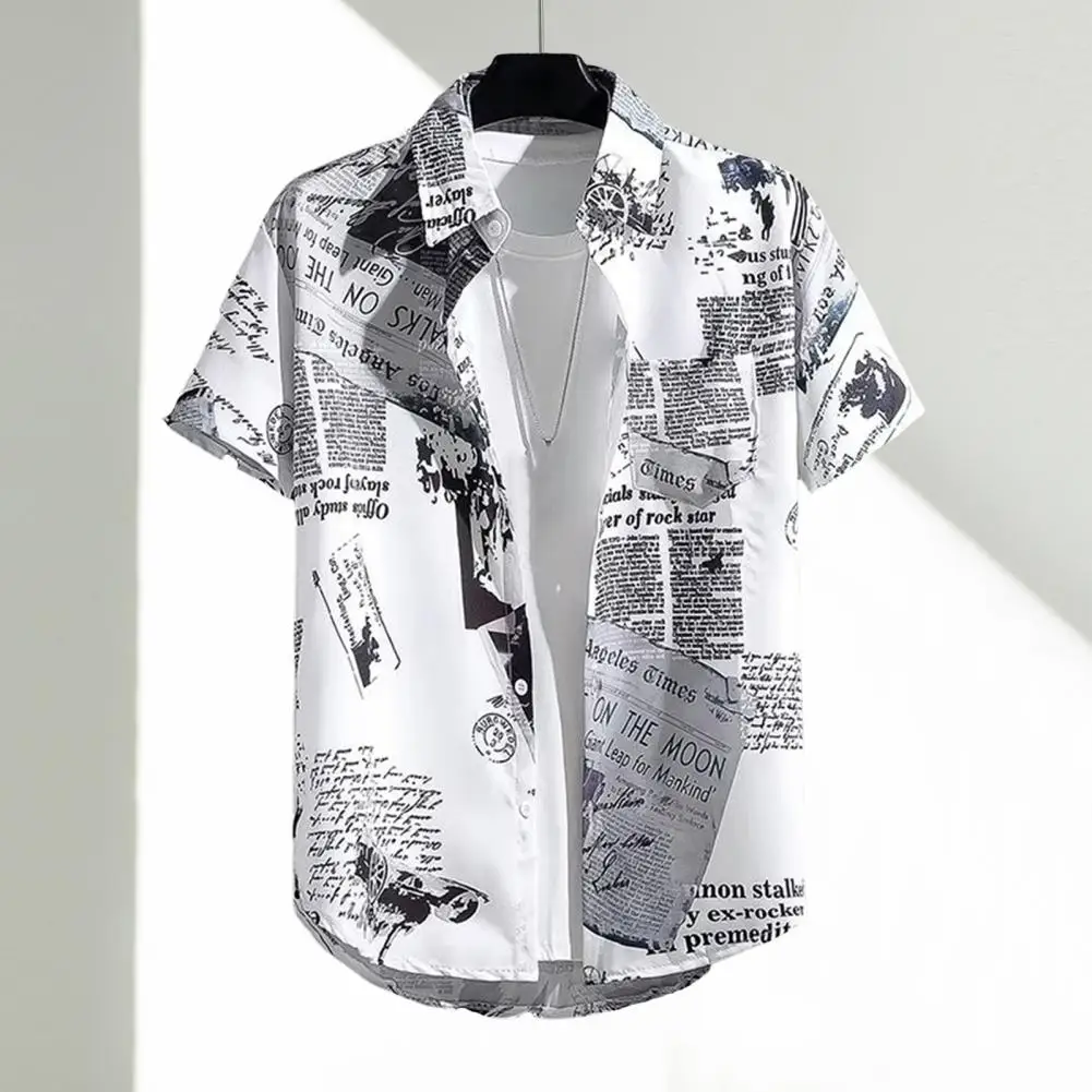 

Men Vacation Shirt Tropical Style Men's Shirt with Letter Print Ice Silk Fabric Quick Dry Technology for Vacation Beach Top