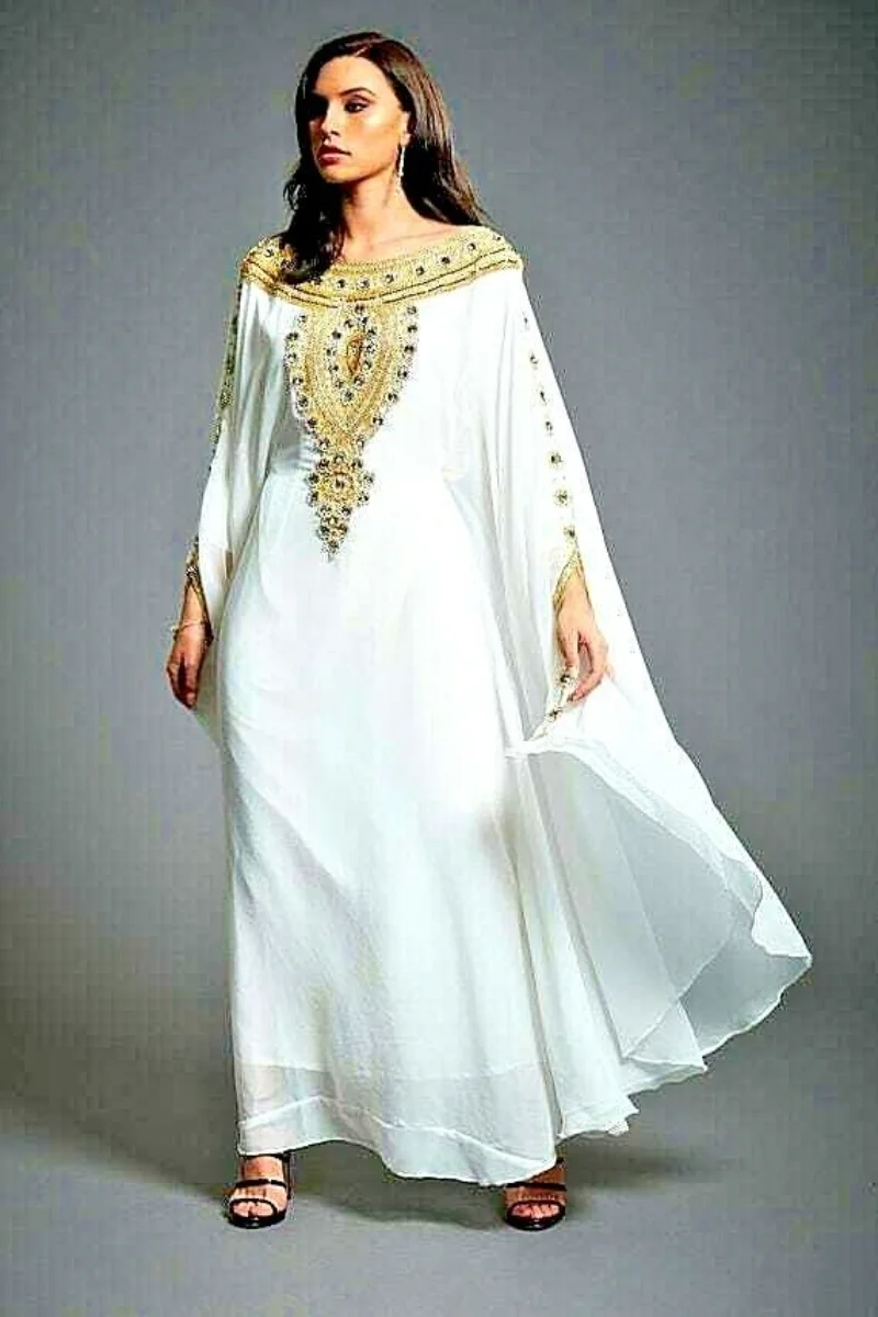

Middle East Women Long Dress Moroccon Dubai Gown Zari Farasha Sarees for Women In India 56 Inches