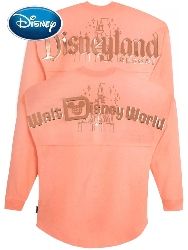 

Disney World Castle Disneyland Anniversary Gold Letter Peach Sweatshirt Fashion Unisex Couple Women Long Sleeve Jumper Tops New