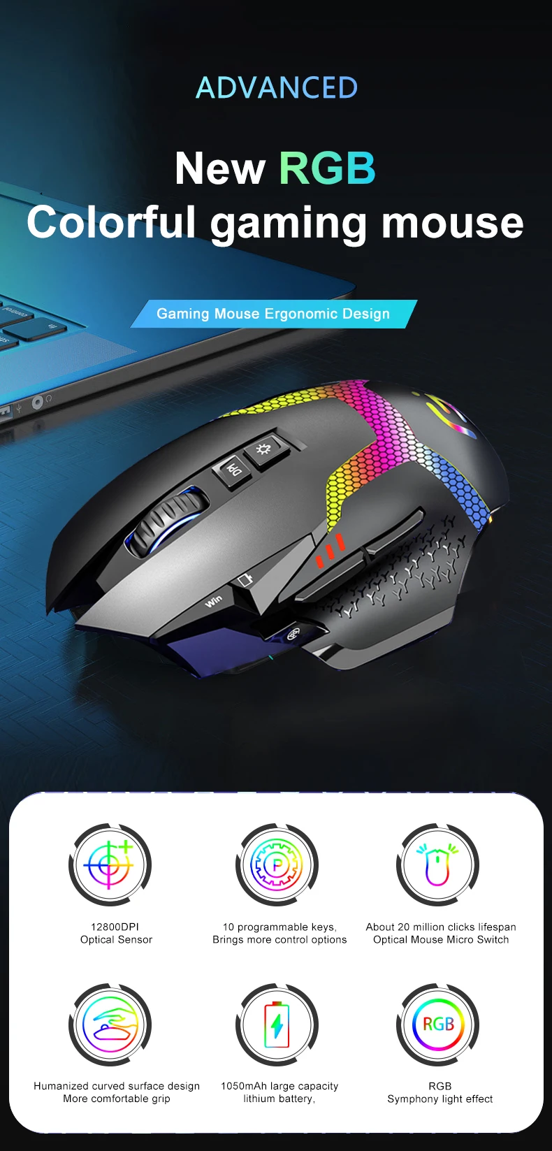 KuWfi 2.4GHz Wireless Mouse Gaming Computer 12800 DPI Mouse Gamer USB Bluetooth 5.0 RGB Rechargeable For PC Laptop Accessories KuWfi 2.4GHz Wireless Mouse Gaming Computer 12800 DPI Mouse Gamer USB Bluetooth 5.0 RGB Rechargeable For PC Laptop Accessories