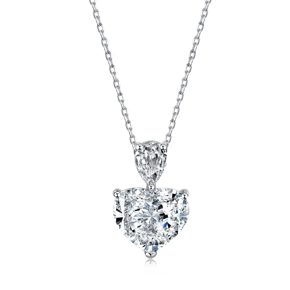 

925 Sterling Silver Heart-shaped 8A Snowflake Zirconium Powder Diamond Artistic Style High-end Banquet Necklace
