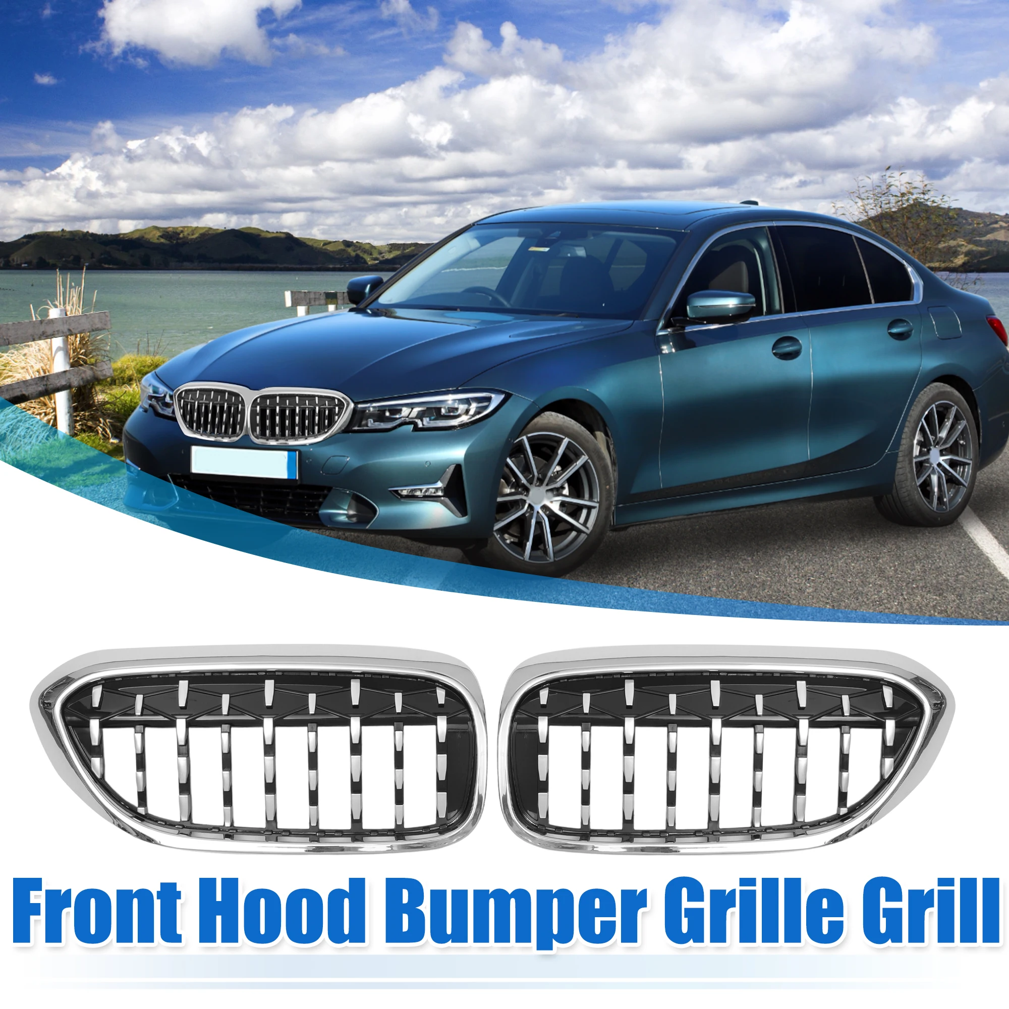 

UXCELL 1 Pair Front Hood Bumper Grille Grill for BMW 5 Series 2020 2021 2022 Silver Tone 51137390863/51137390864