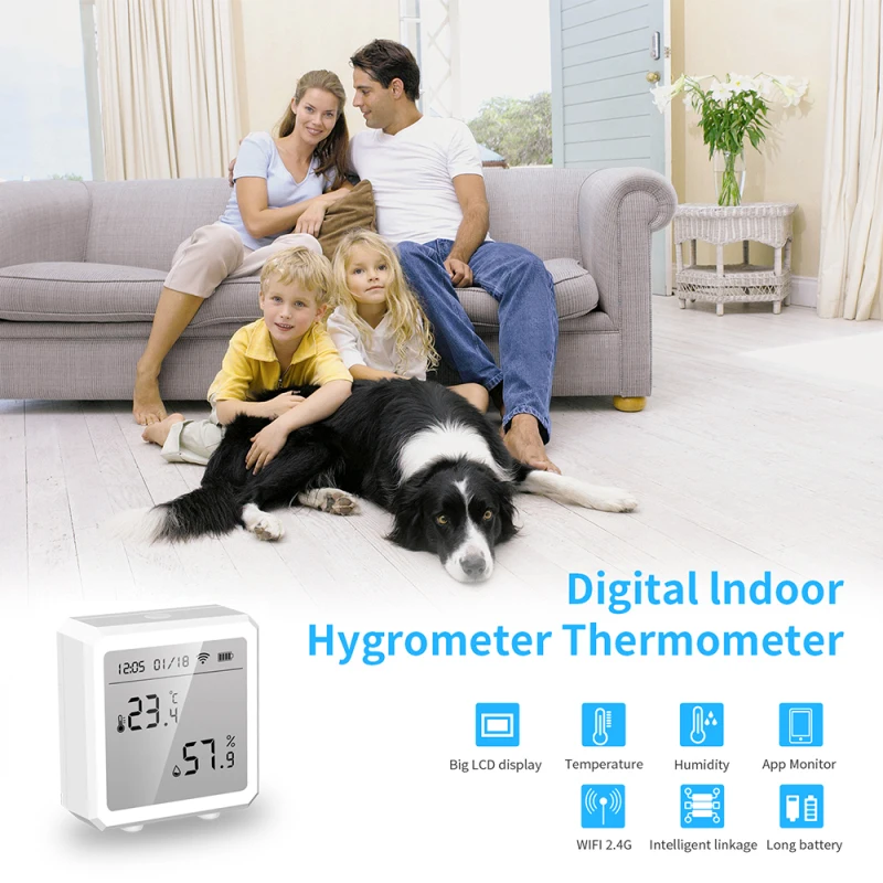 Tuya Smart WiFi Temperature Humidity Sensor with LCD Screen Wireless Smart Thermometer Hygrometer Works Alexa Hey
Tuya Smart WiFi Temperature Humidity Sensor with LCD Screen Wireless Smart Thermometer Hygrometer Works Alexa Hey