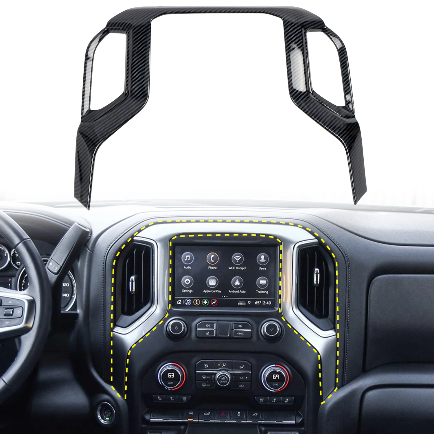 

Car Accessories For Chevrolet Silverado 1500 2019-2023 ABS Carbon Fiber Style Interior Dashboard Air Vent Cover Trim 1pcs