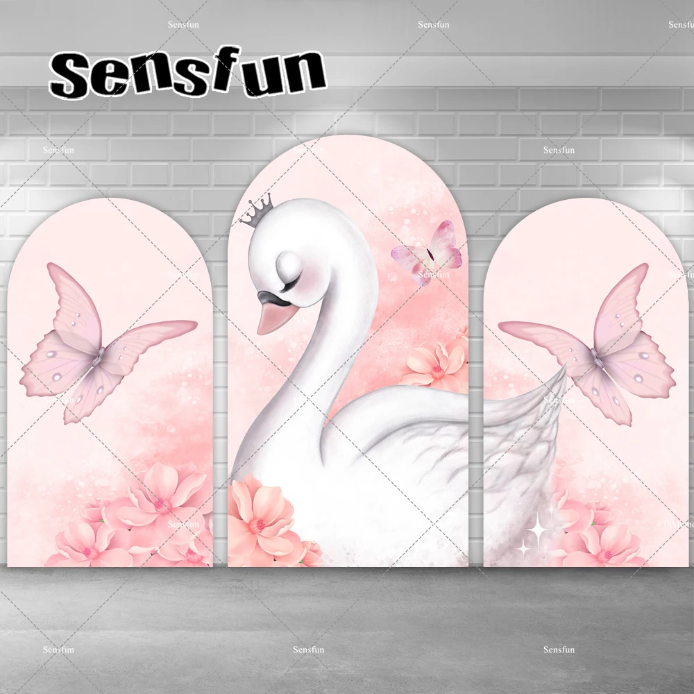 

Pink Butterfly White Swan Arch Backdrop for Girls Newborn Baby Shower 1st Birthday Party Backgrounds Chiara Wall Banner
