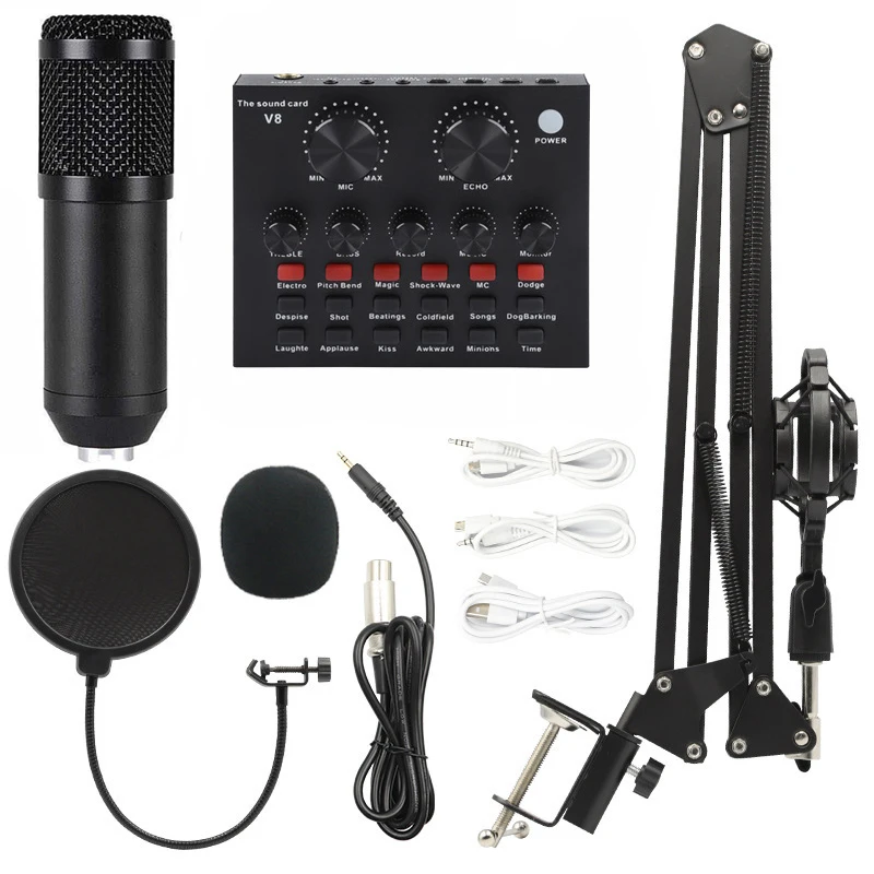 

XLR Professional Microphone Condenser Mic V8 Sound Card PC Computer Audio USB Recording Studio Game Live Broadcast