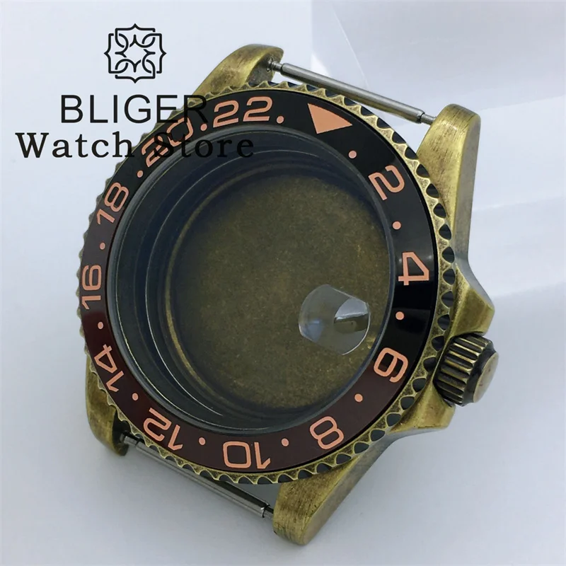 

BLIGER 40mm Bronze Diver Watch Case with GMT Ceramic bezel Sapphire Glass Fit NH34 NH35 NH36 ETA2824 PT5000 Movement Screw Crown