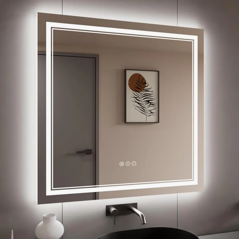 

38x38 Inch LED Bathroom Mirror with Lights, Backlit and Front Lighted Bathroom Mirrors for Wall, Anti-Fog Dimmable Memory Shatte